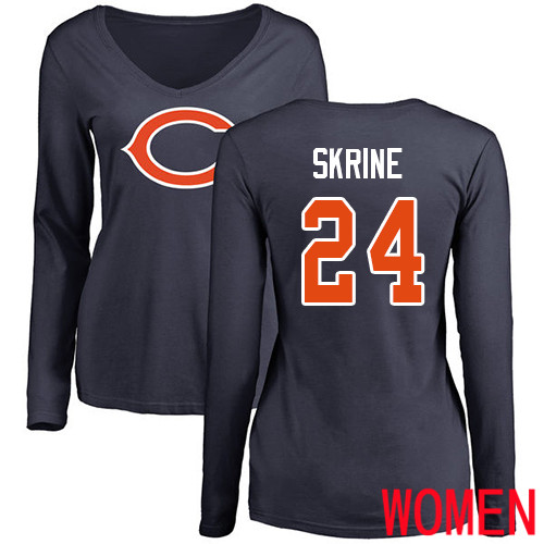 Chicago Bears Navy Blue Women Buster Skrine Name and Number Logo NFL Football #24 Long Sleeve T Shirt